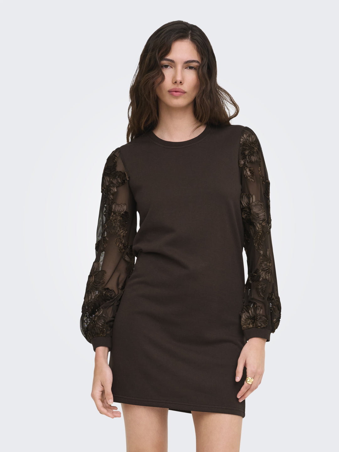 JDYFAIRVIEW LIFE L/S SWEAT DRESS JR, Coffee Bean/CASA LACE SLEEVE 237375003 Bild 4
