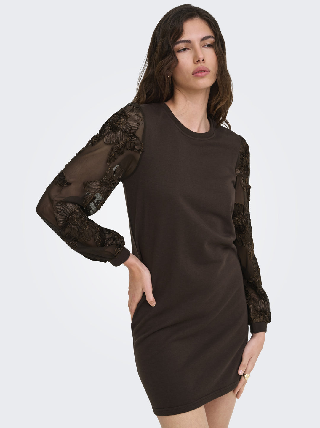 JDYFAIRVIEW LIFE L/S SWEAT DRESS JR, Coffee Bean/CASA LACE SLEEVE 237375003 Bild 7