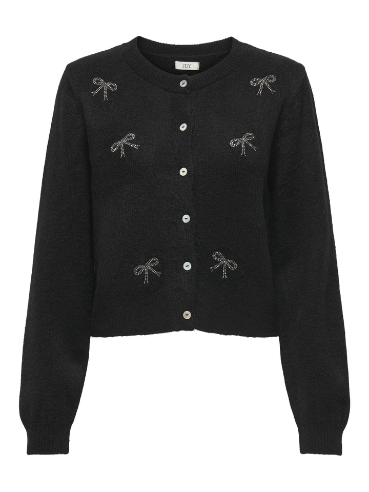 JDYFAYE L/S O-NECK BOW CARDIGAN KNT, Black/W. SILVER RHINESTONE BOWS 177911001 Bild 1