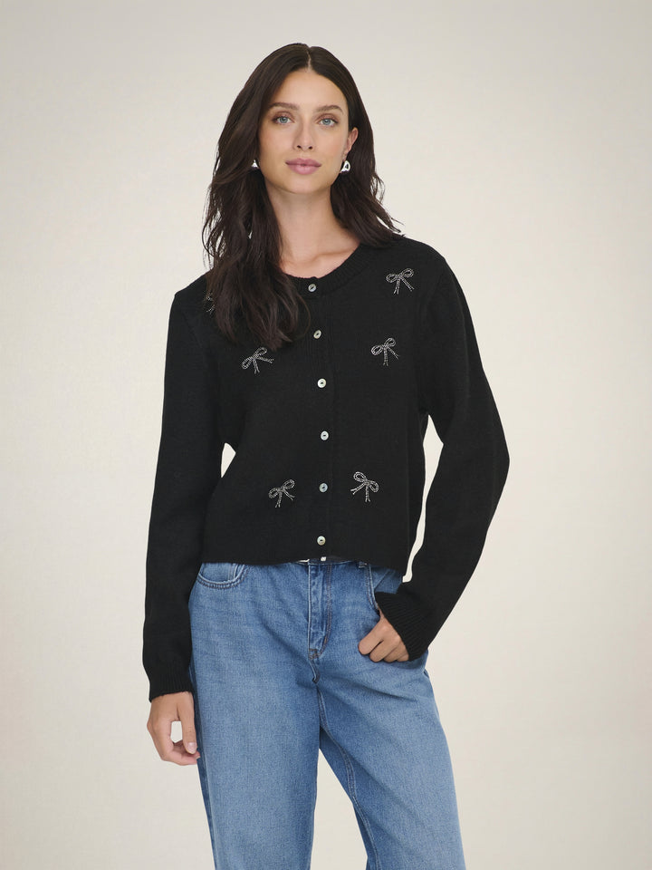 JDYFAYE L/S O-NECK BOW CARDIGAN KNT, Black/W. SILVER RHINESTONE BOWS 177911001 Bild 5