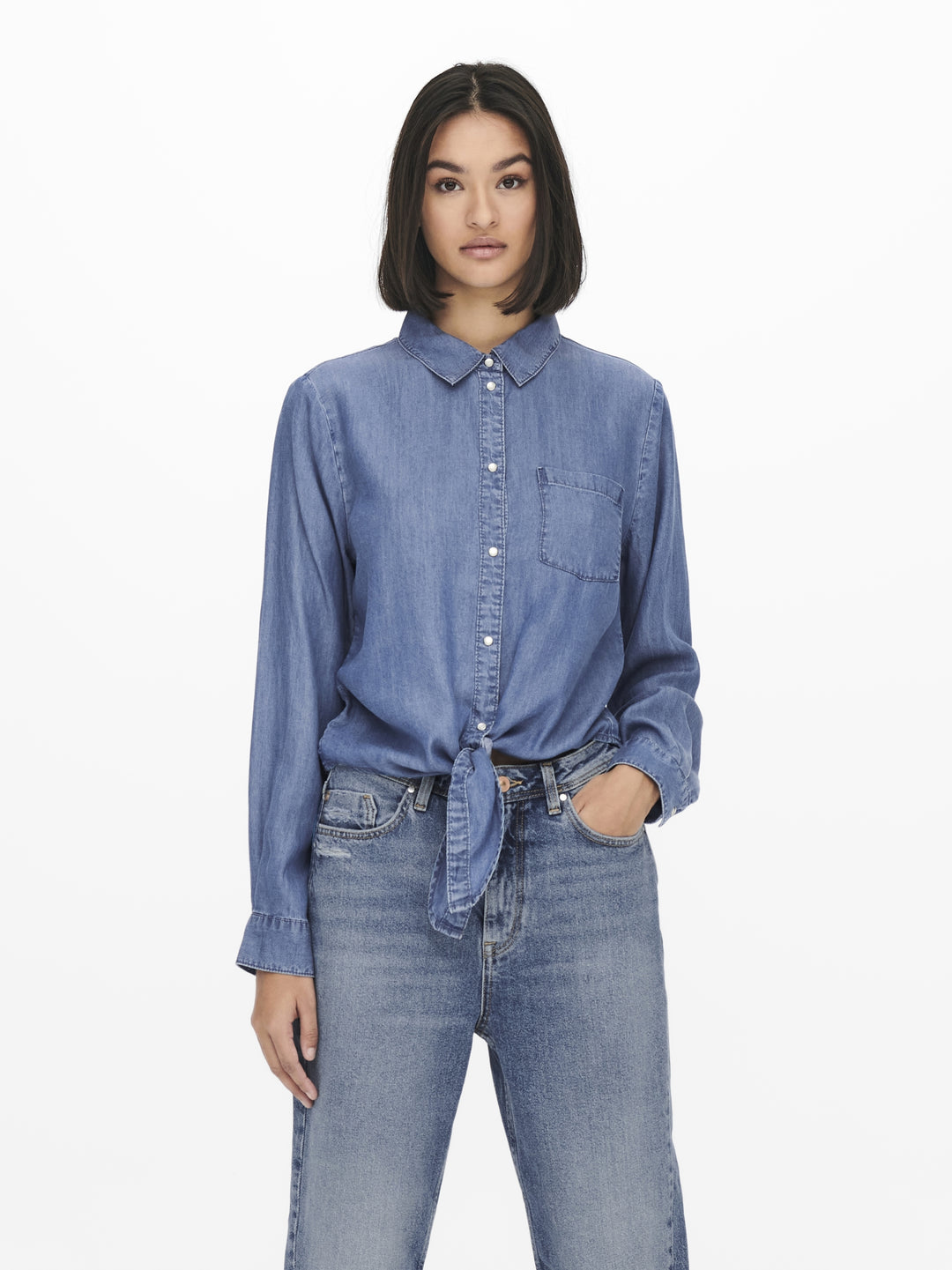 JDYJASPER L/S KNOT SHIRT WVN, Medium Blue Denim 179695 Bild 3