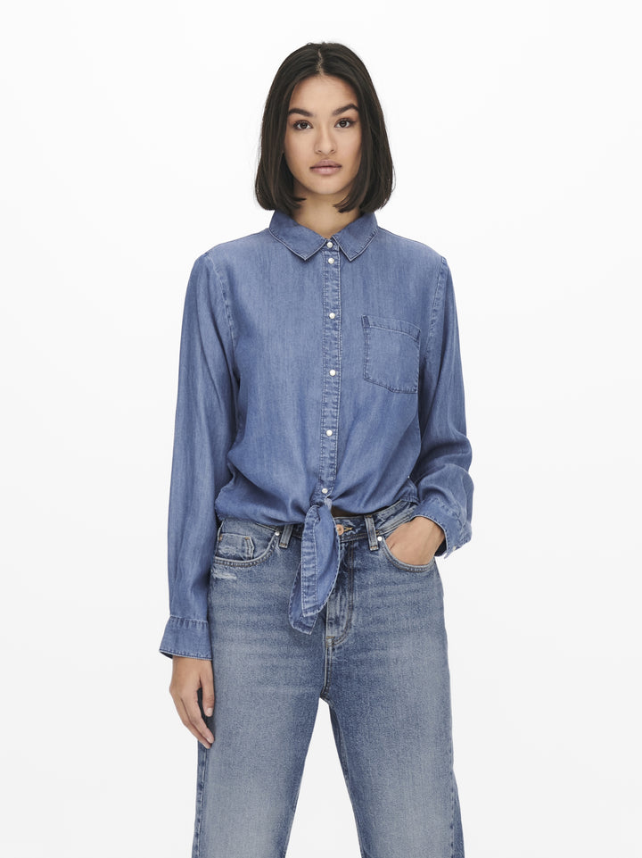 JDYJASPER L/S KNOT SHIRT WVN, Medium Blue Denim 179695 Bild 3