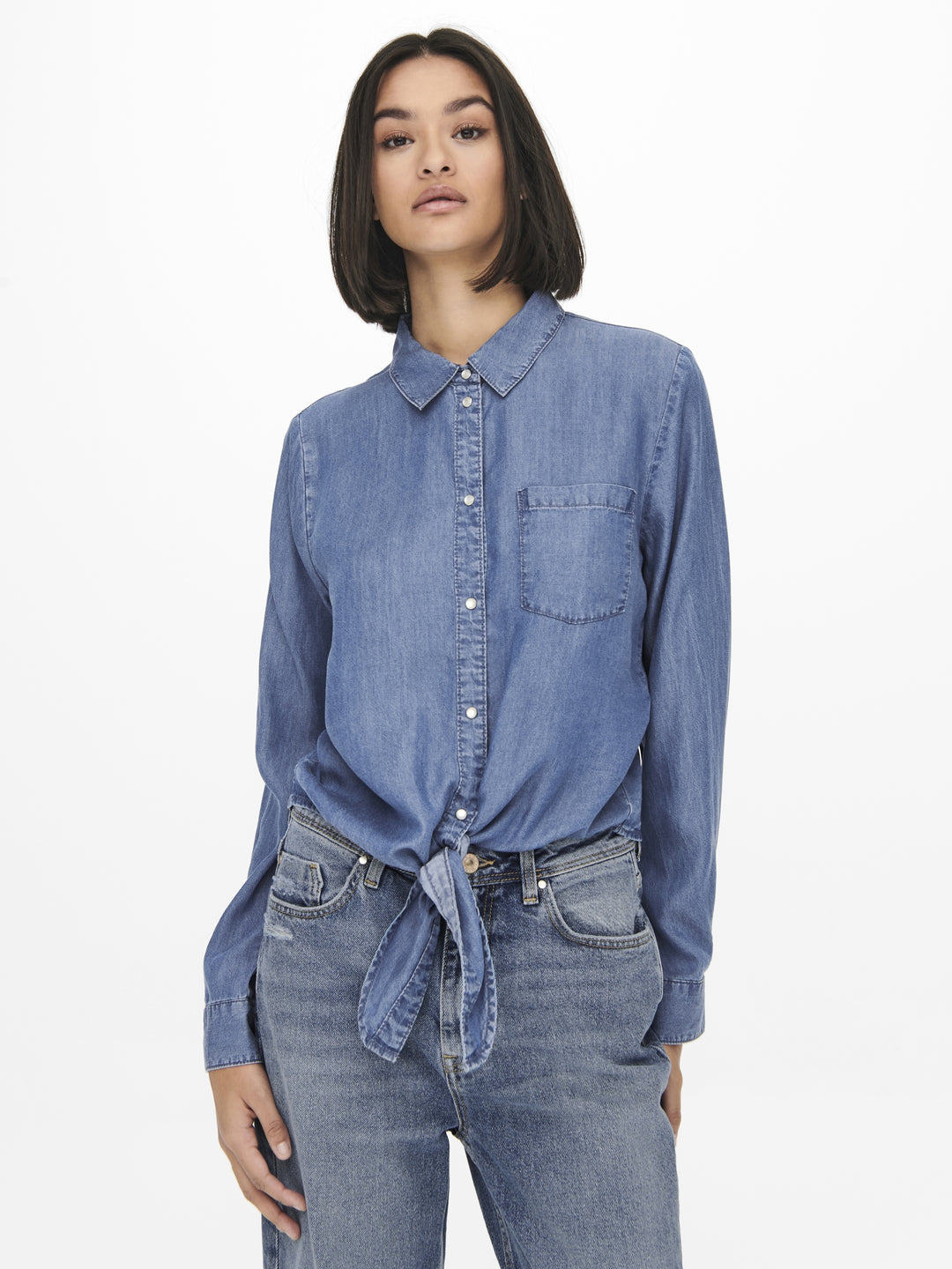 JDYJASPER L/S KNOT SHIRT WVN, Medium Blue Denim 179695 Bild 6