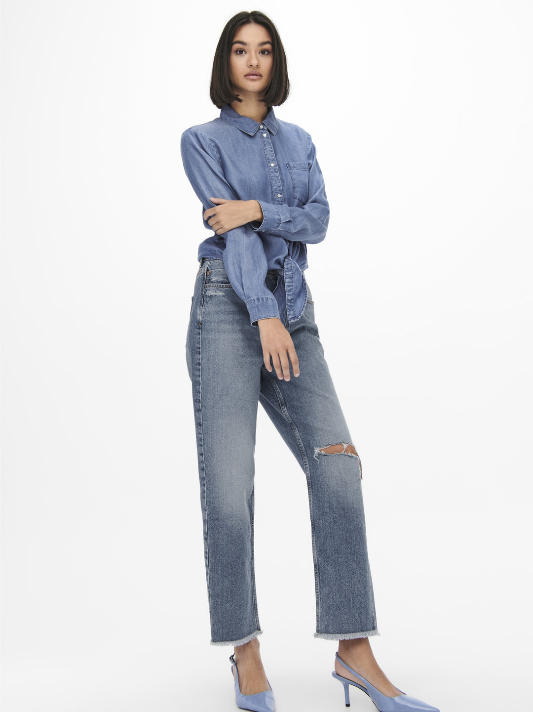 JDYJASPER L/S KNOT SHIRT WVN, Medium Blue Denim 179695 Bild 8