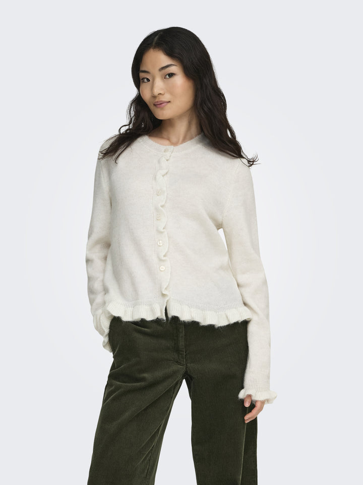 JDYLETTY L/S ON FRILL CARDIGAN KNT, Cloud Dancer/MELANGE 177922001 Bild 3