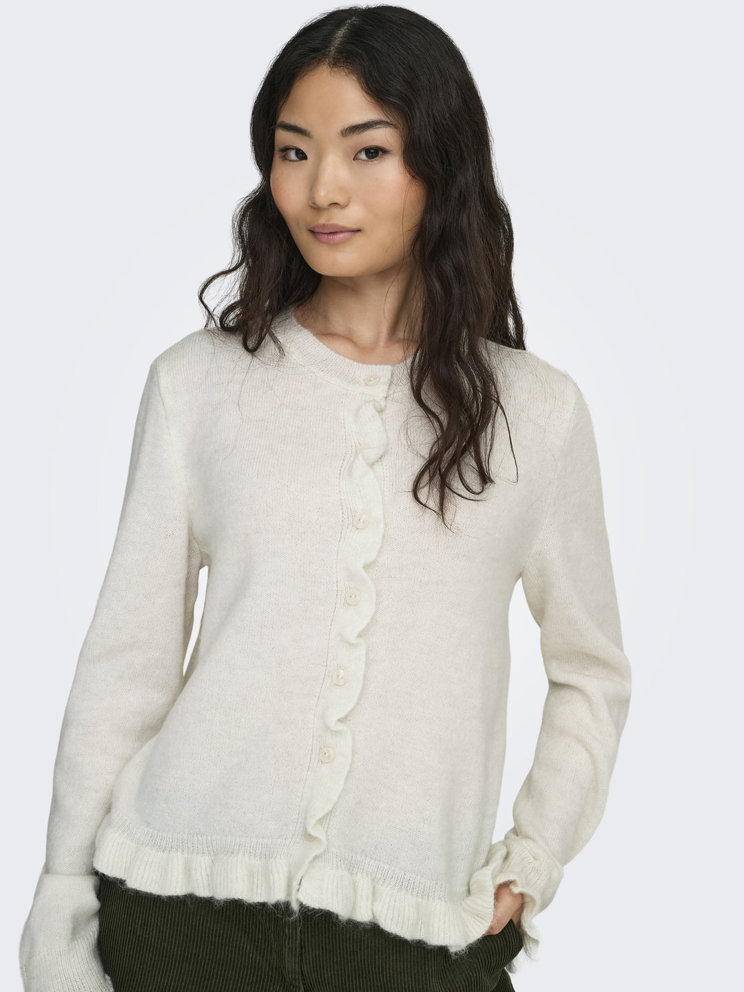 JDYLETTY L/S ON FRILL CARDIGAN KNT, Cloud Dancer/MELANGE 177922001 Bild 5