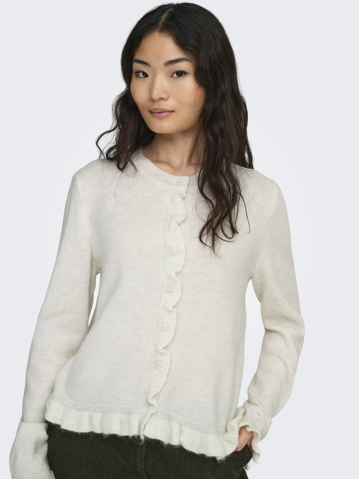 JDYLETTY L/S ON FRILL CARDIGAN KNT, Cloud Dancer/MELANGE 177922001 Bild 5