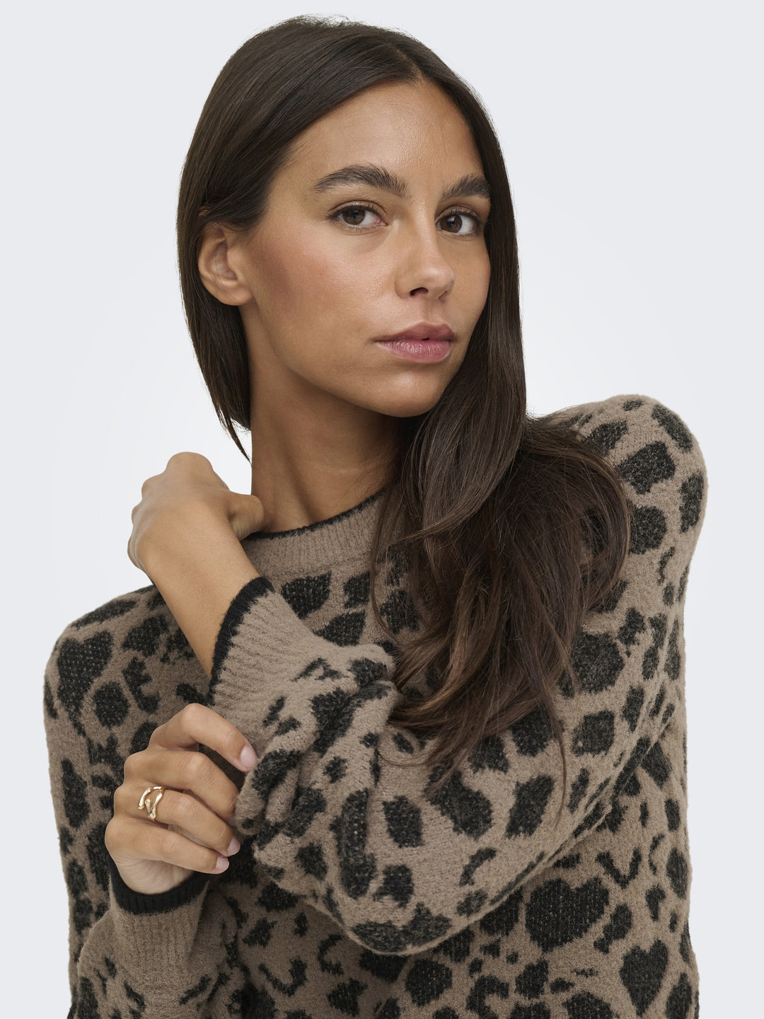 JDYLORRAINE ANIMAL L/S PULLOVER KNT, Walnut/BLACK LEOPARD HEARTS 239935020 Bild 3