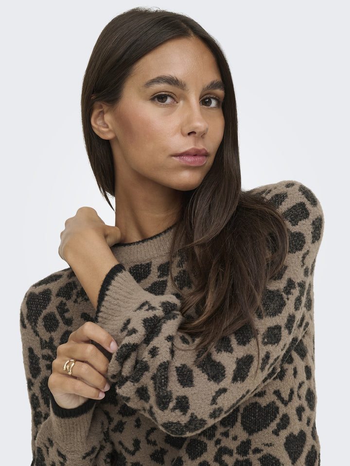 JDYLORRAINE ANIMAL L/S PULLOVER KNT, Walnut/BLACK LEOPARD HEARTS 239935020 Bild 3