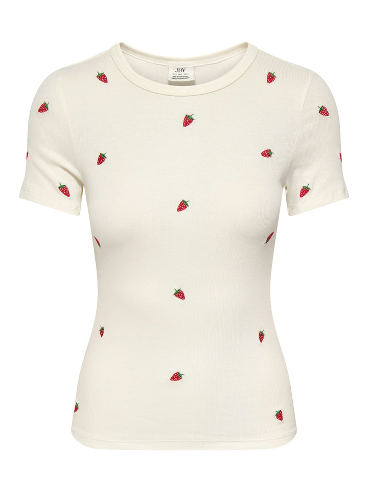 JDYLUCKY S/S O NECK EMB TOP JRS DIA, Cloud Dancer/STRAWBERRY EMB 177922002 Bild 1