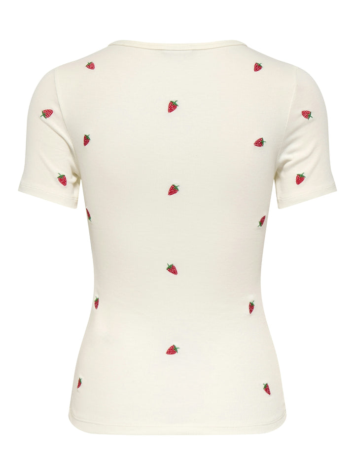 JDYLUCKY S/S O NECK EMB TOP JRS DIA, Cloud Dancer/STRAWBERRY EMB 177922002 Bild 2