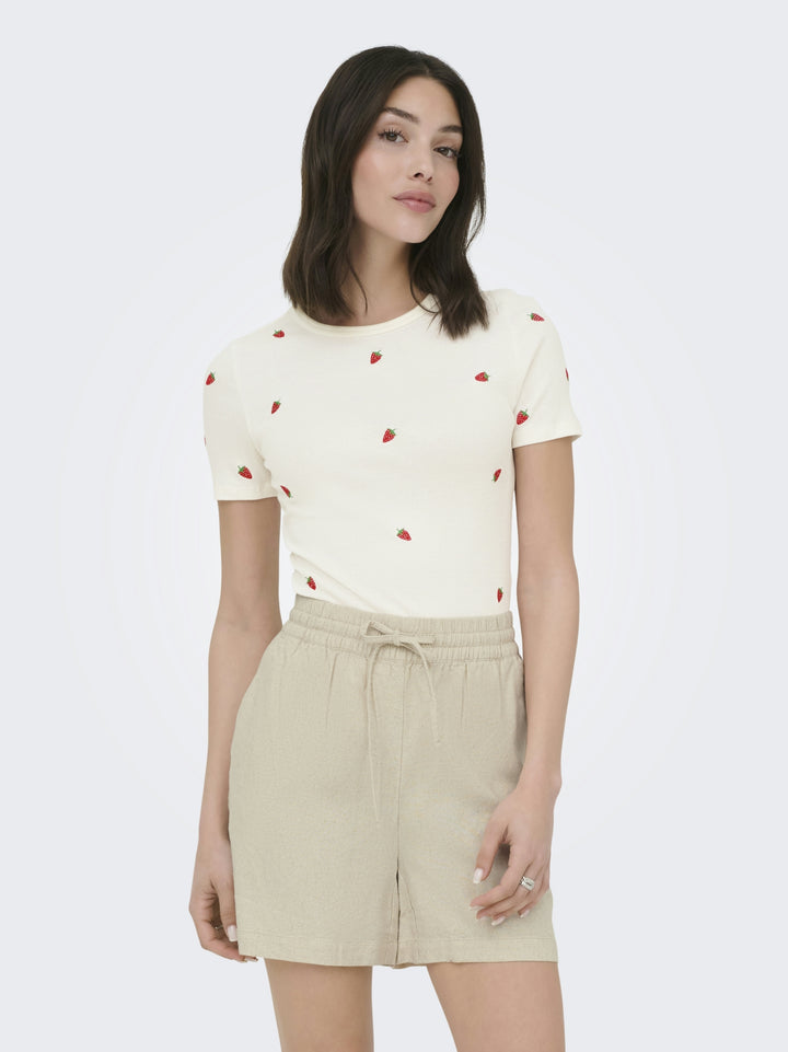 JDYLUCKY S/S O NECK EMB TOP JRS DIA, Cloud Dancer/STRAWBERRY EMB 177922002 Bild 4