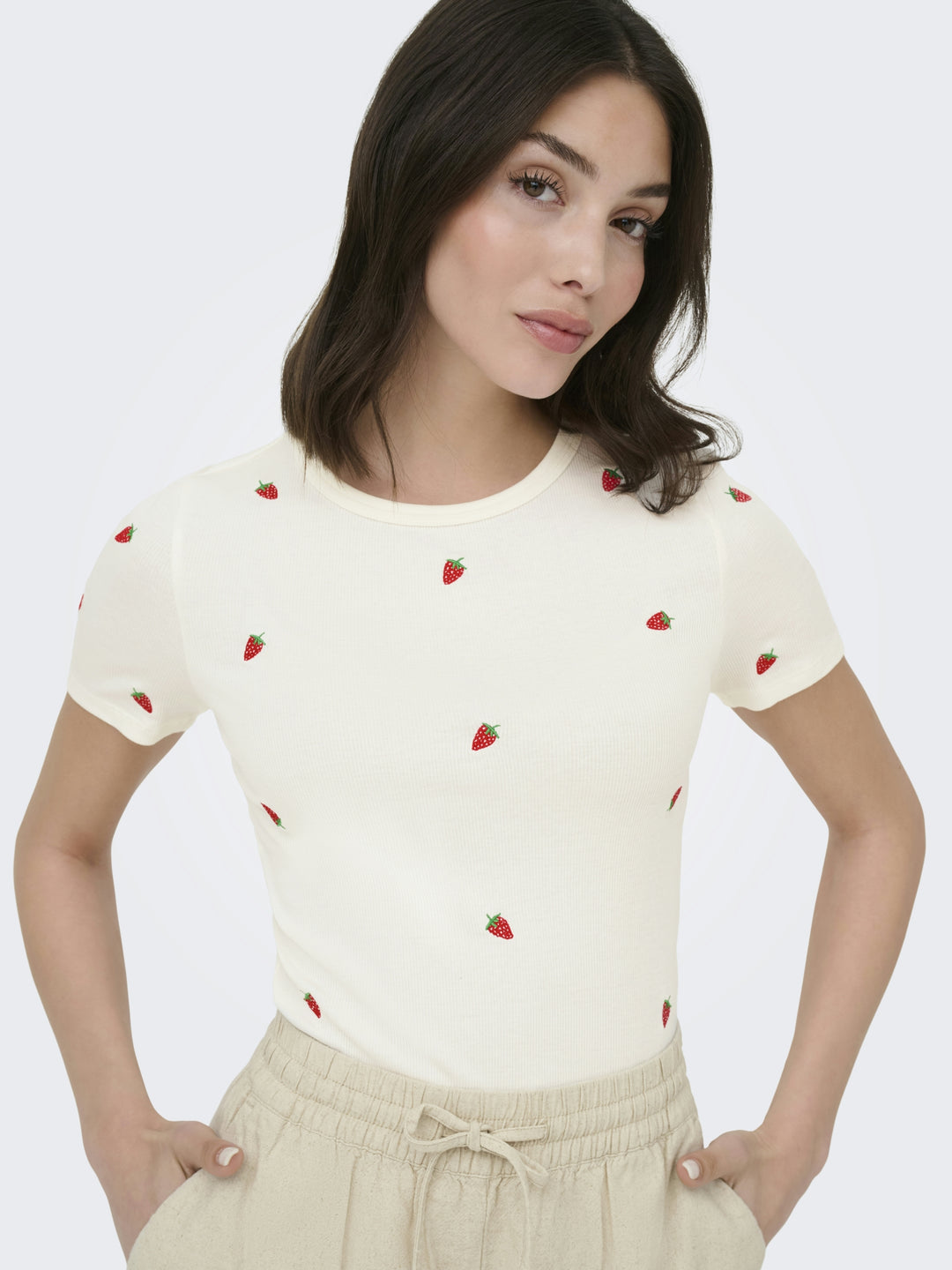 JDYLUCKY S/S O NECK EMB TOP JRS DIA, Cloud Dancer/STRAWBERRY EMB 177922002 Bild 7