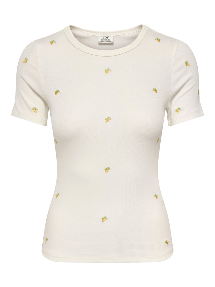 JDYLUCKY S/S O NECK EMB TOP JRS DIA, Cloud Dancer/LEMON EMB 177922003 Bild 1