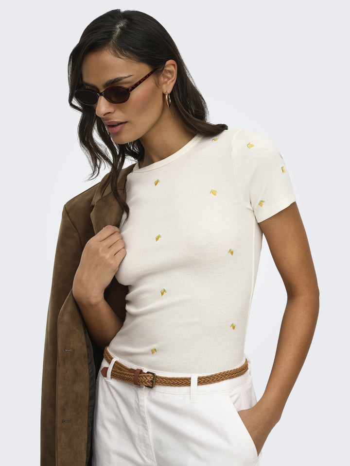 JDYLUCKY S/S O NECK EMB TOP JRS DIA, Cloud Dancer/LEMON EMB 177922003 Bild 6