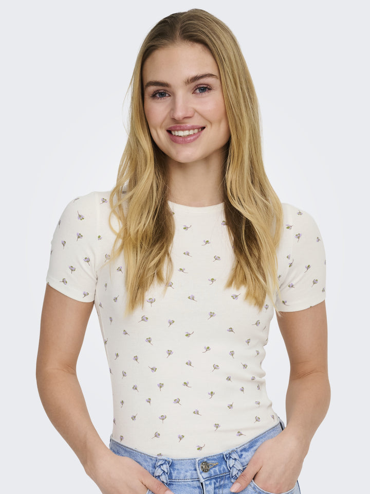 JDYLUCKY S/S O NECK TOP JRS NOOS, Cloud Dancer/POPPY FLOWER 177922003 Bild 3