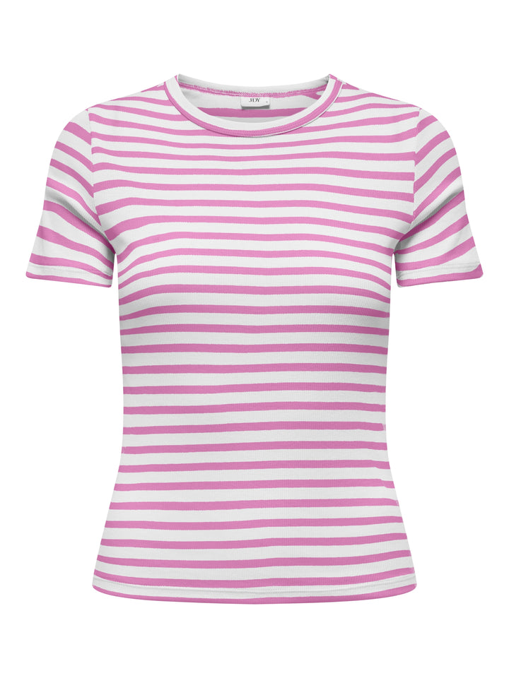 JDYLUCKY SS O NECK STRIPE TOP JRS D, Cloud Dancer/WILD ORCHID 177922003 Bild 1