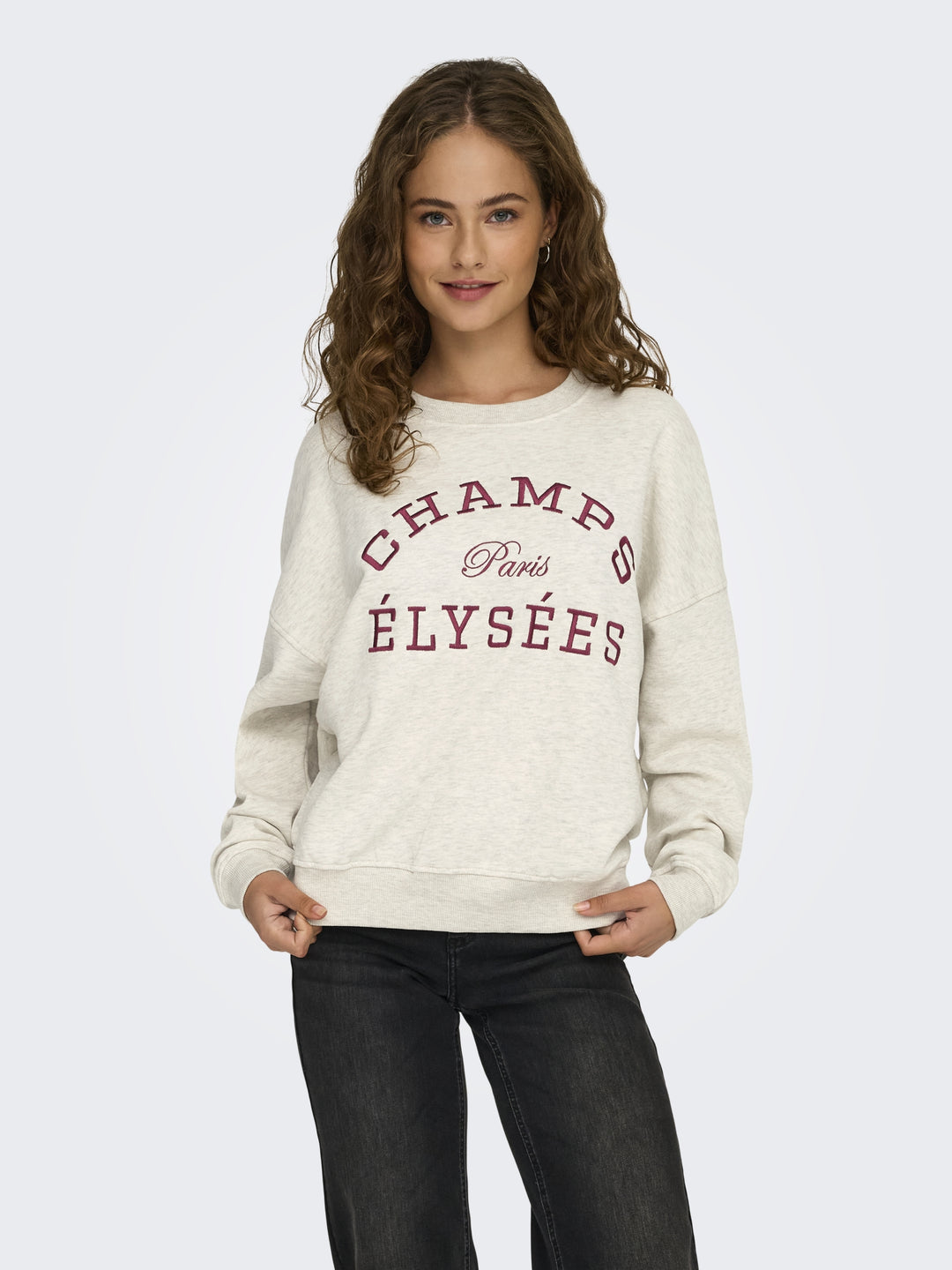 JDYMESA LIFE L/S O-NK EMB SWEAT JRS, Oatmeal/CHAMPS CABERNET EMB 177935001 Bild 3