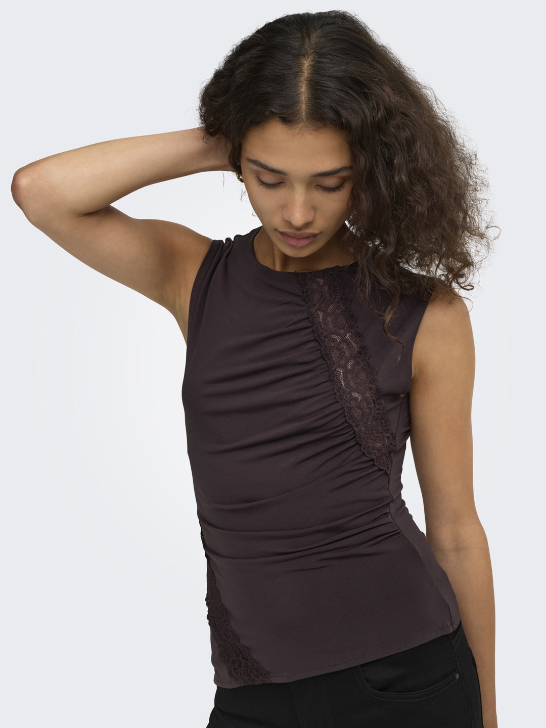 JDYMISTY S/L LACE DETAIL TOP JRS, Chocolate Plum 238815 Bild 7