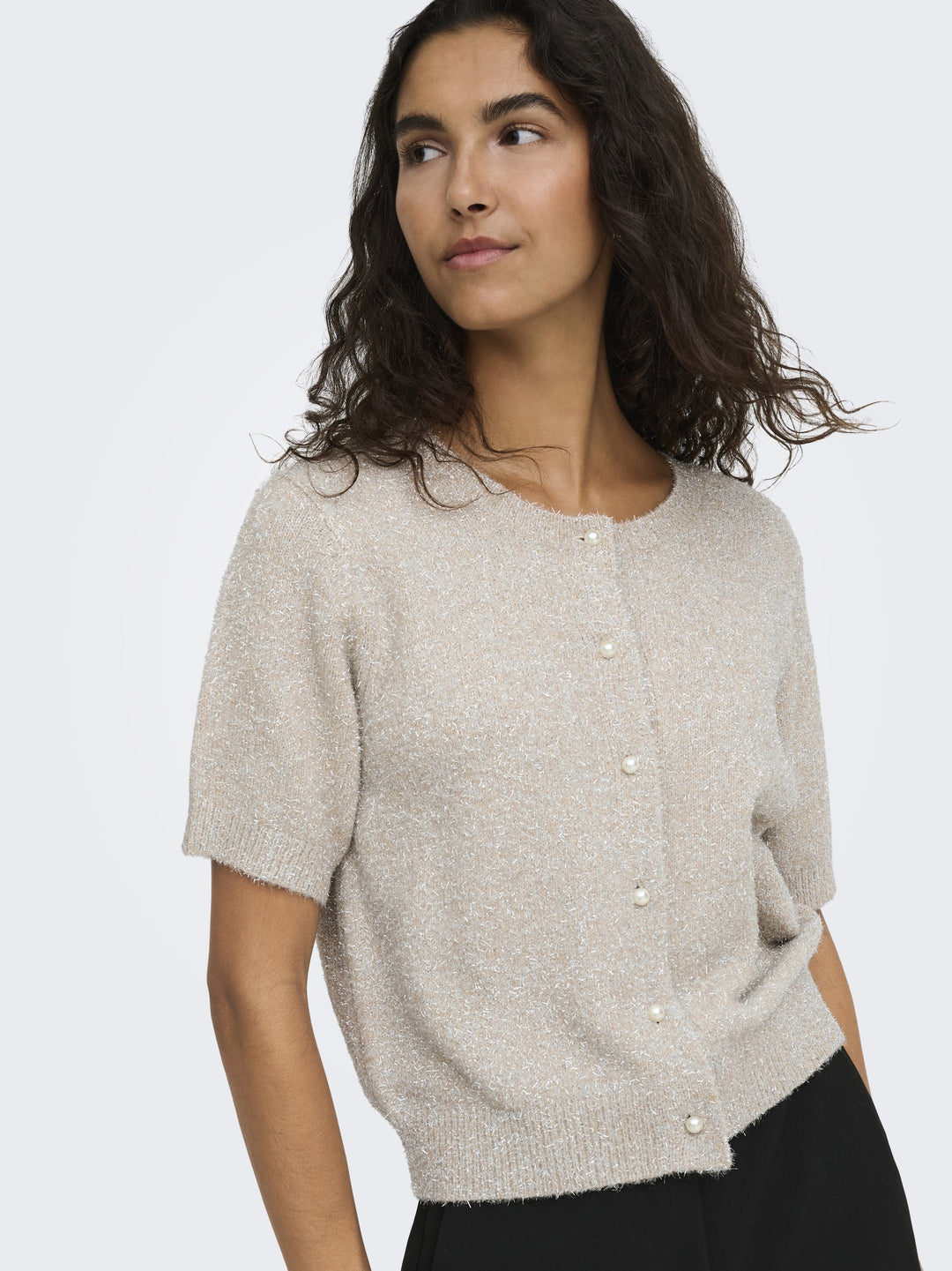 JDYNADINE S/S GLITTER CARDIGAN KNT, Beige/W. SILVER LUREX 180069001 Bild 7