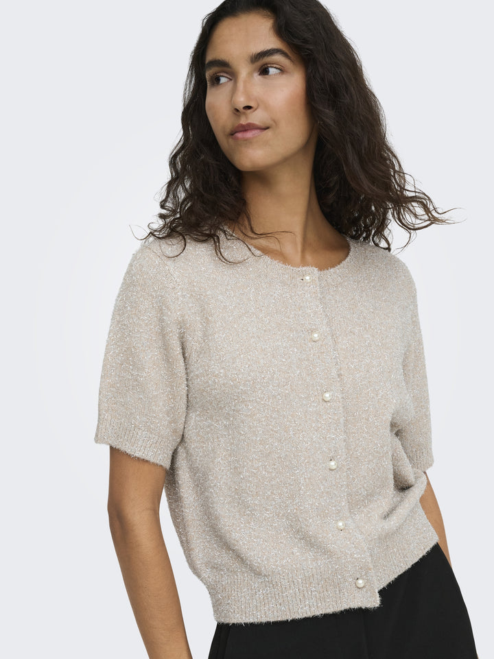 JDYNADINE S/S GLITTER CARDIGAN KNT, Beige/W. SILVER LUREX 180069001 Bild 7