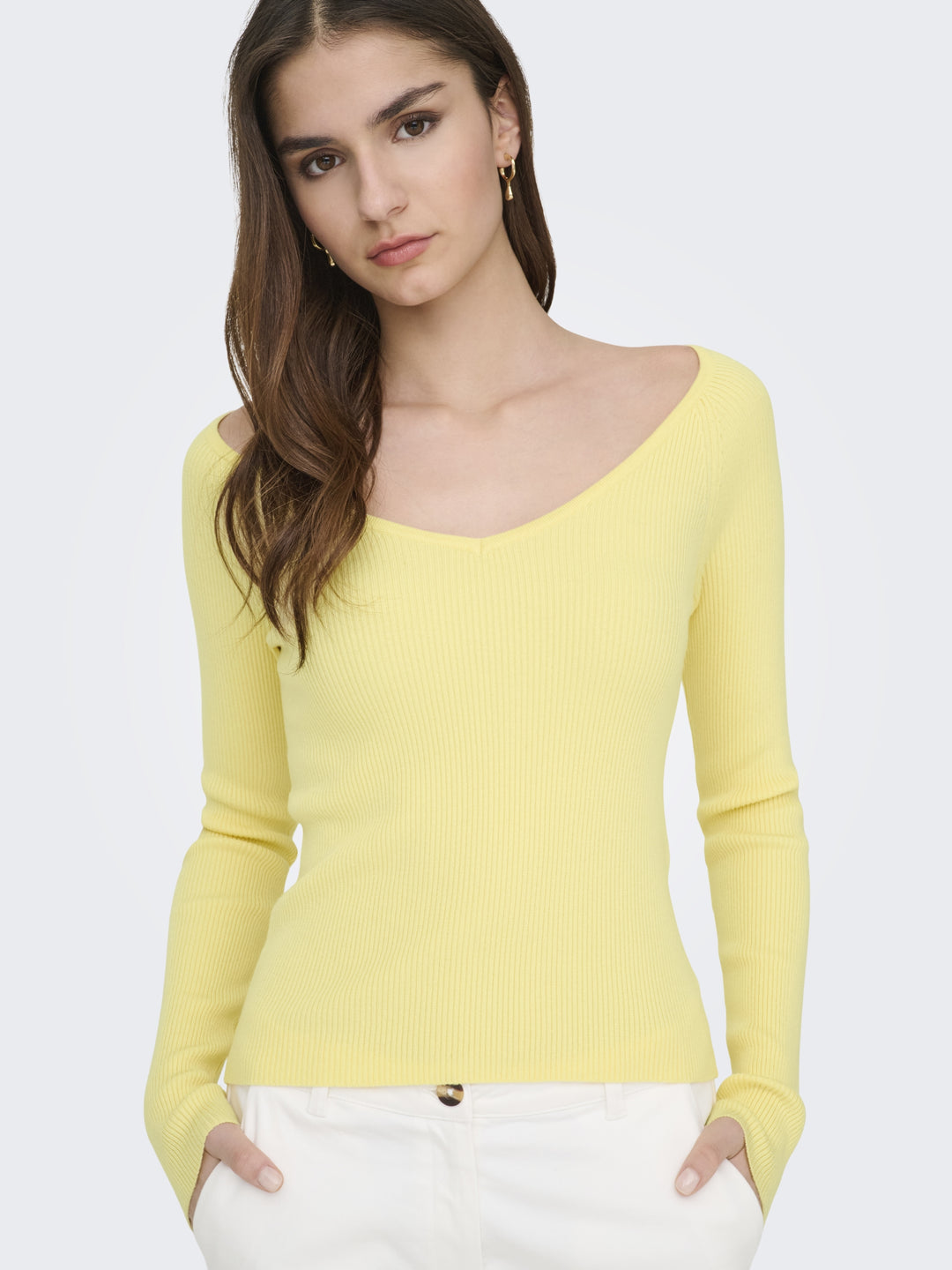 JDYNANNA L/S V-NECK PULLOVER KNT, Double Cream 288015 Bild 4