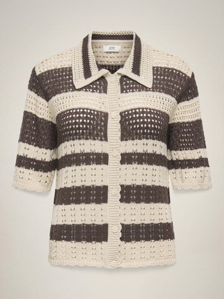 JDYROBIN 2/4 COLLAR CARDIGAN KNT NO, Sandshell/WITH BRACKEN STRIPES 196843002 Bild 1
