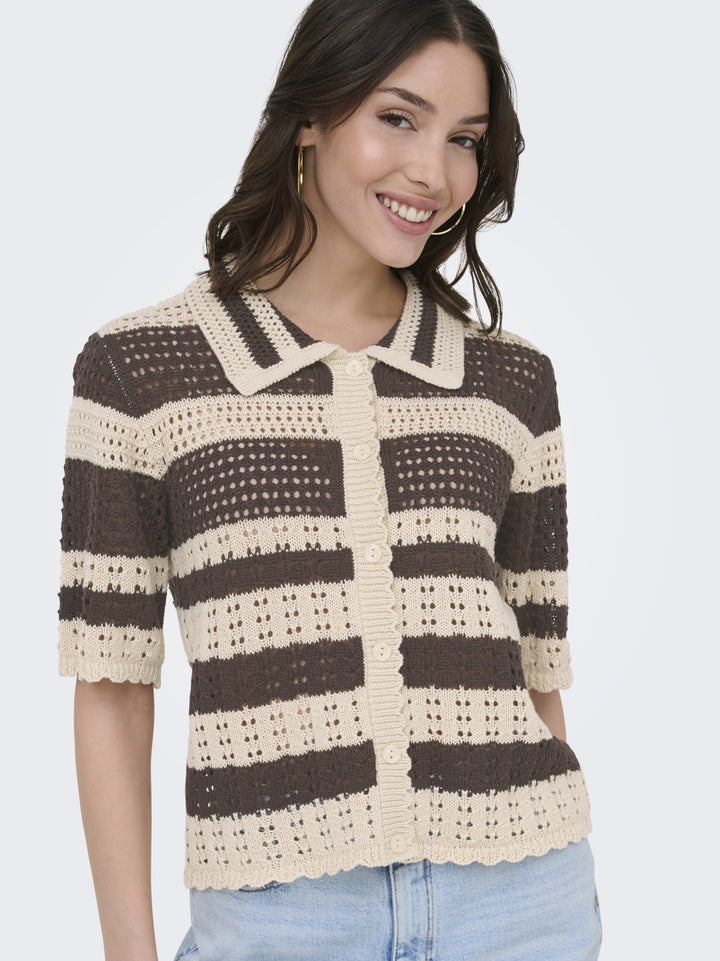 JDYROBIN 2/4 COLLAR CARDIGAN KNT NO, Sandshell/WITH BRACKEN STRIPES 196843002 Bild 3