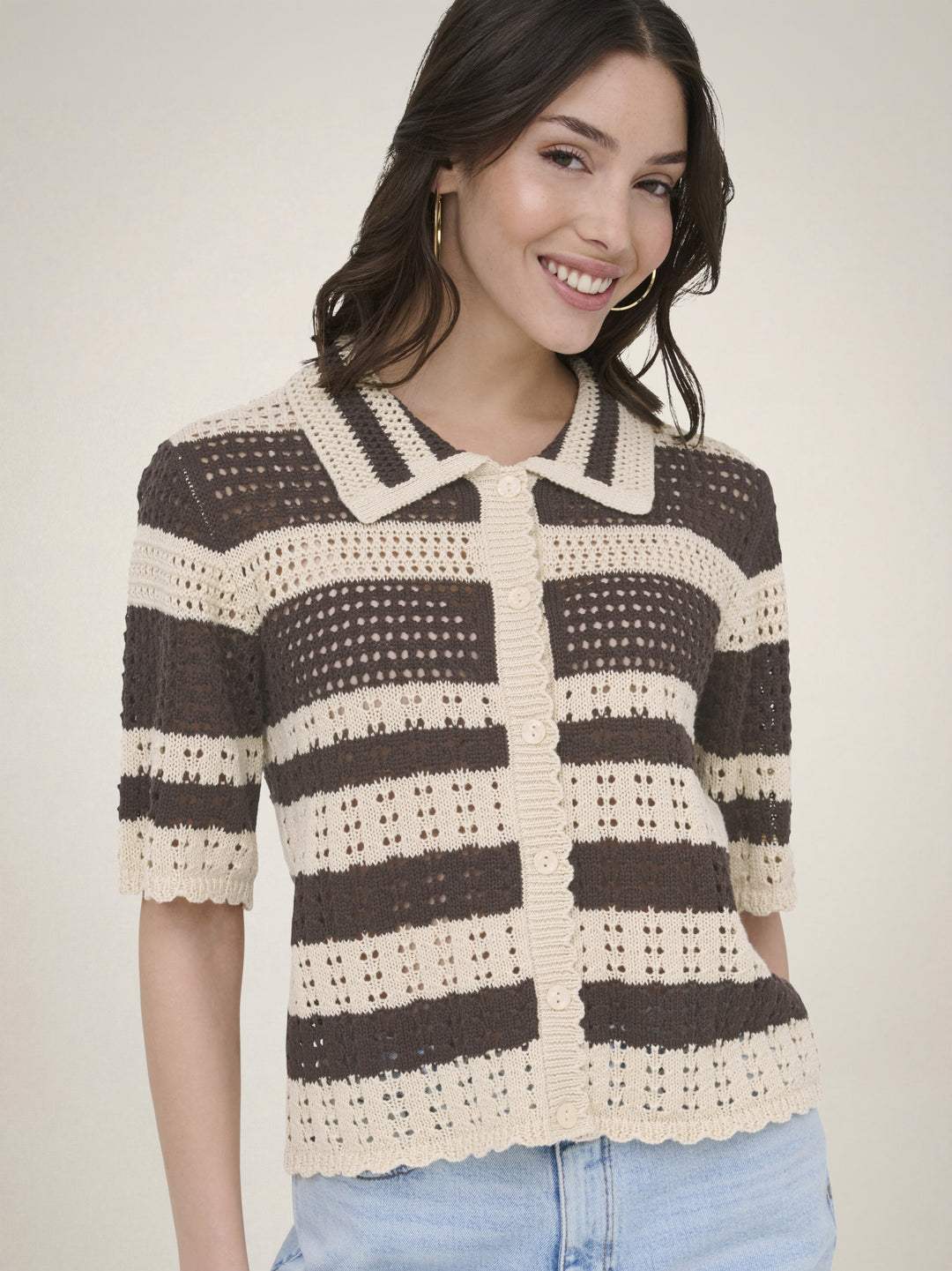 JDYROBIN 2/4 COLLAR CARDIGAN KNT NO, Sandshell/WITH BRACKEN STRIPES 196843002 Bild 3