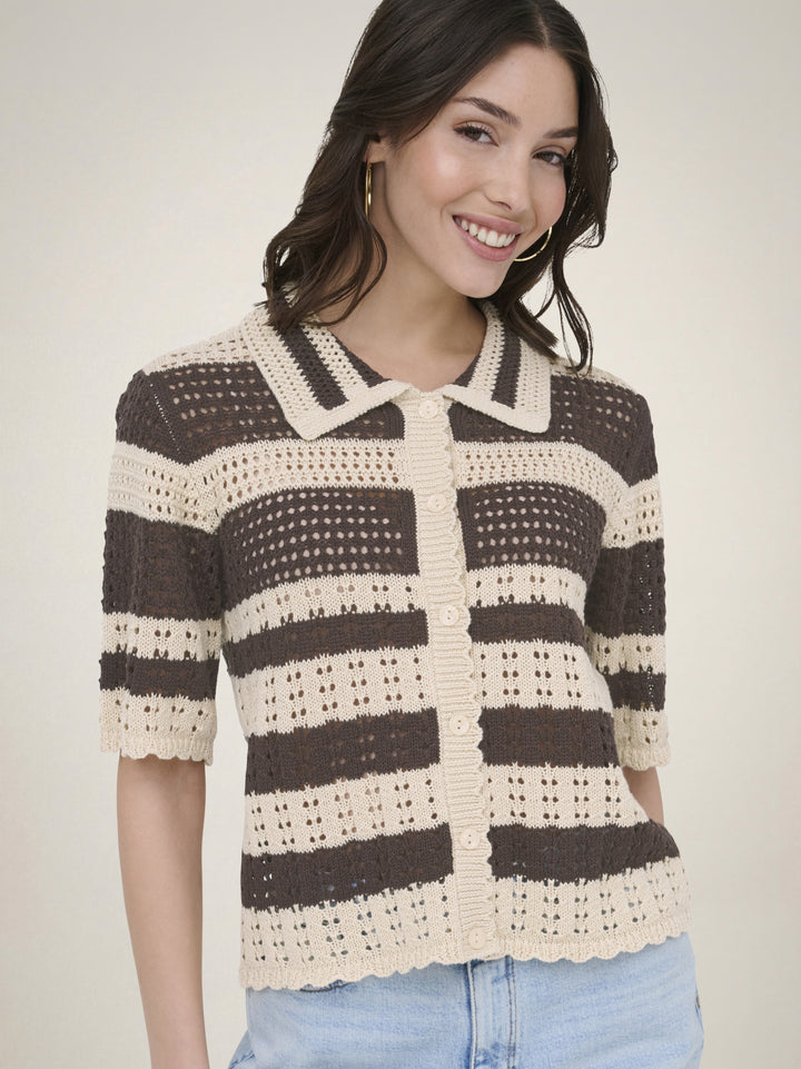JDYROBIN 2/4 COLLAR CARDIGAN KNT NO, Sandshell/WITH BRACKEN STRIPES 196843002 Bild 3