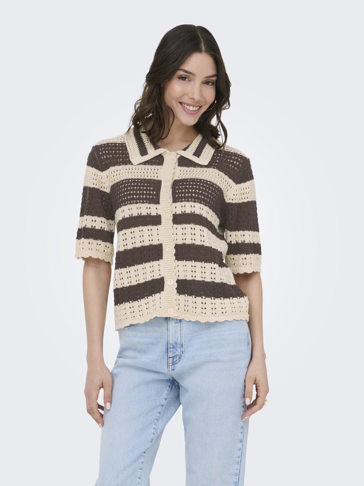 JDYROBIN 2/4 COLLAR CARDIGAN KNT NO, Sandshell/WITH BRACKEN STRIPES 196843002 Bild 4
