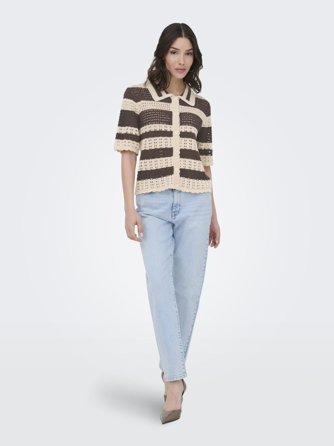 JDYROBIN 2/4 COLLAR CARDIGAN KNT NO, Sandshell/WITH BRACKEN STRIPES 196843002 Bild 6