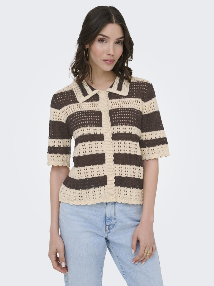 JDYROBIN 2/4 COLLAR CARDIGAN KNT NO, Sandshell/WITH BRACKEN STRIPES 196843002 Bild 7