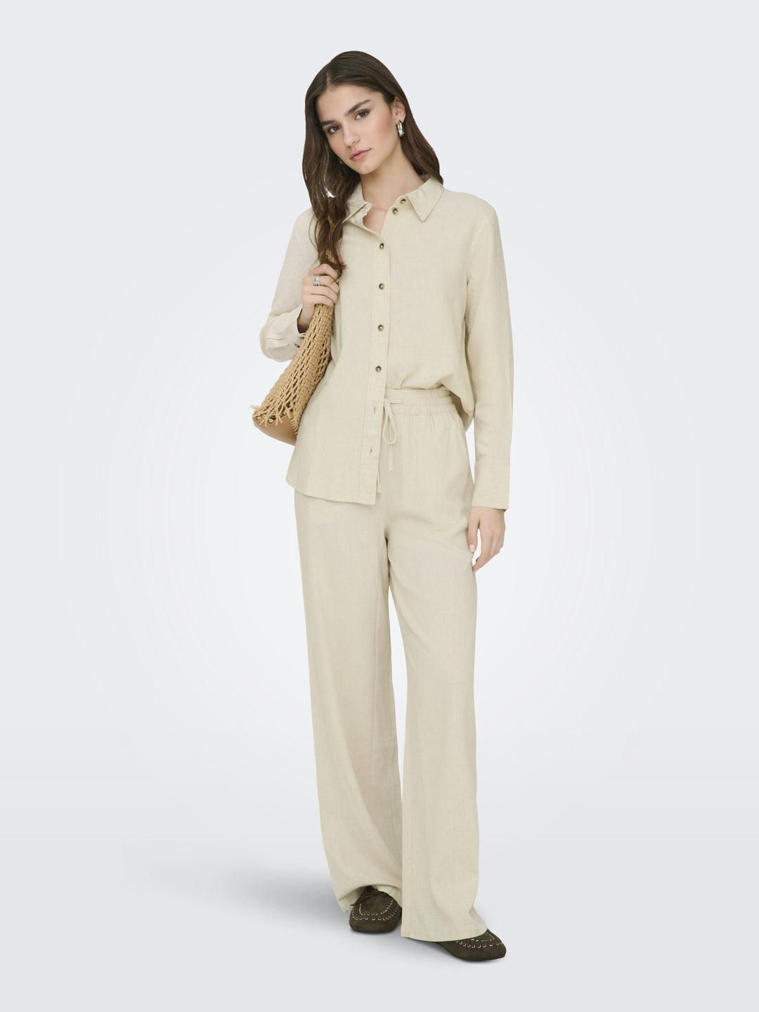 JDYSAY HW LINEN WIDE PANT WVN NOOS, Oatmeal/MELANGE 177935001 Bild 6