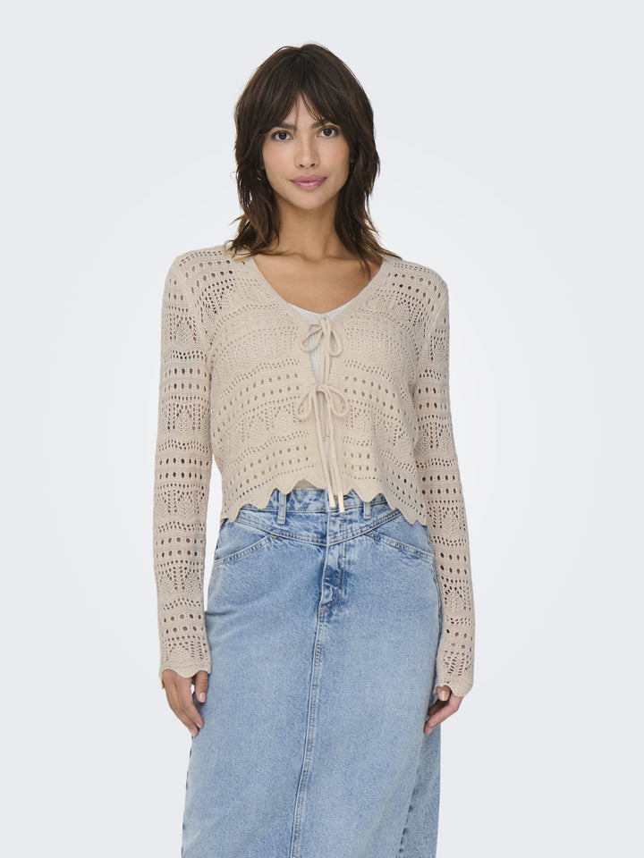 JDYSUN LAY L/S V-NECK TIE CARDIGAN, Tapioca 196705 Bild 3