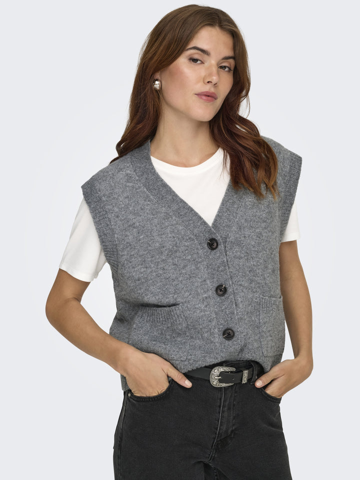 JDYSUPER LIFE S/L V-NECK VEST KNT, Medium Grey Melange 179075 Bild 4