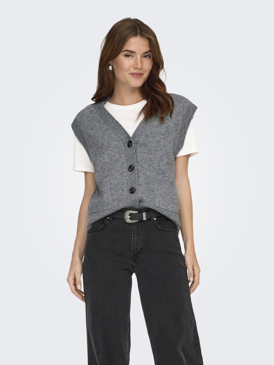 JDYSUPER LIFE S/L V-NECK VEST KNT, Medium Grey Melange 179075 Bild 5