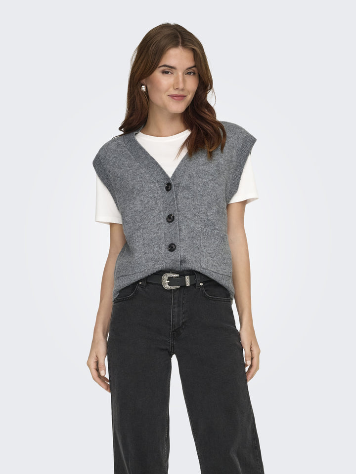 JDYSUPER LIFE S/L V-NECK VEST KNT, Medium Grey Melange 179075 Bild 5