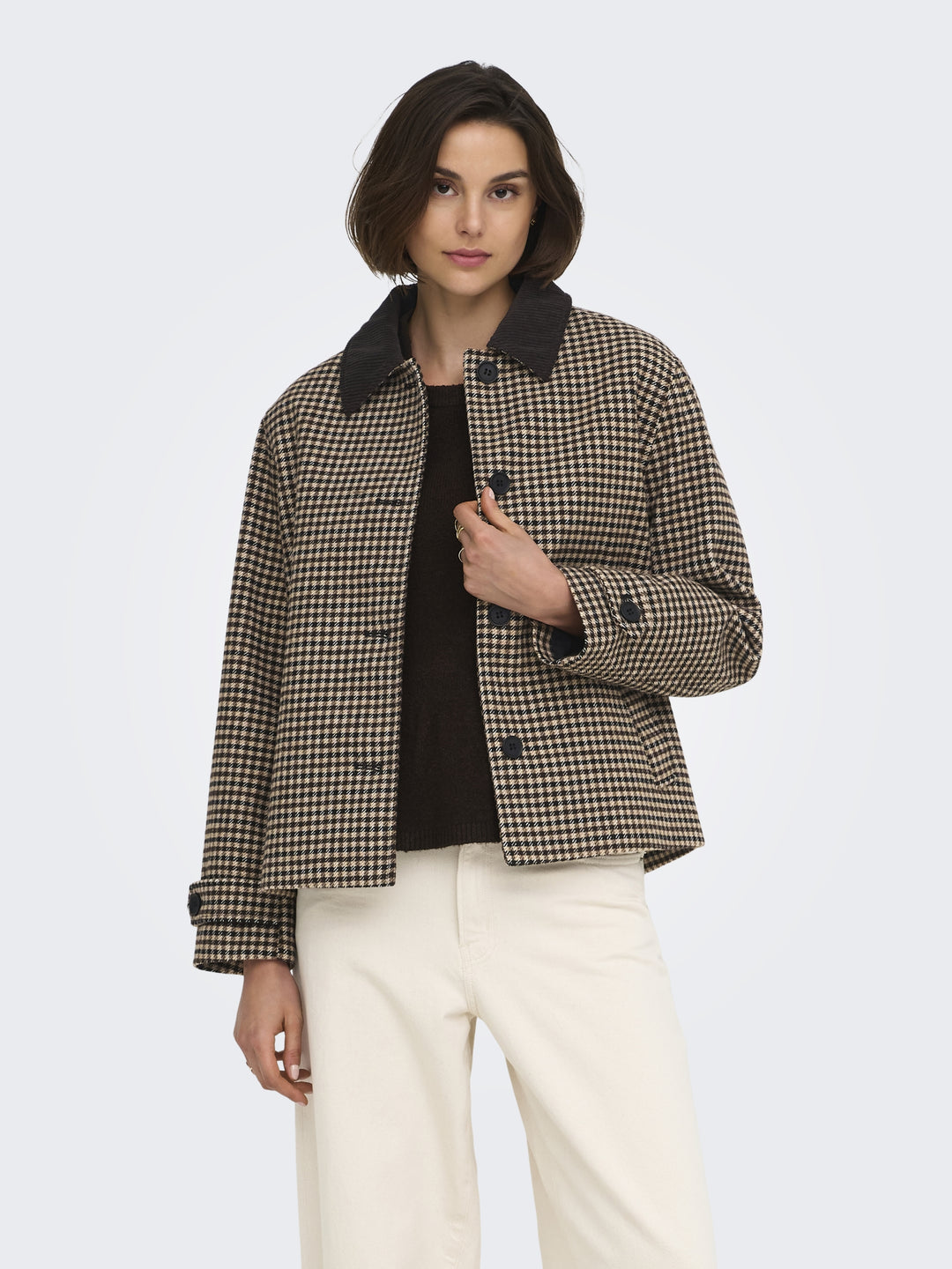 JDYVALERIE CHECK JACKET OTW YFM, Iced Coffee/BLACK AND CHOCOLATE TOR 208570001 Bild 4