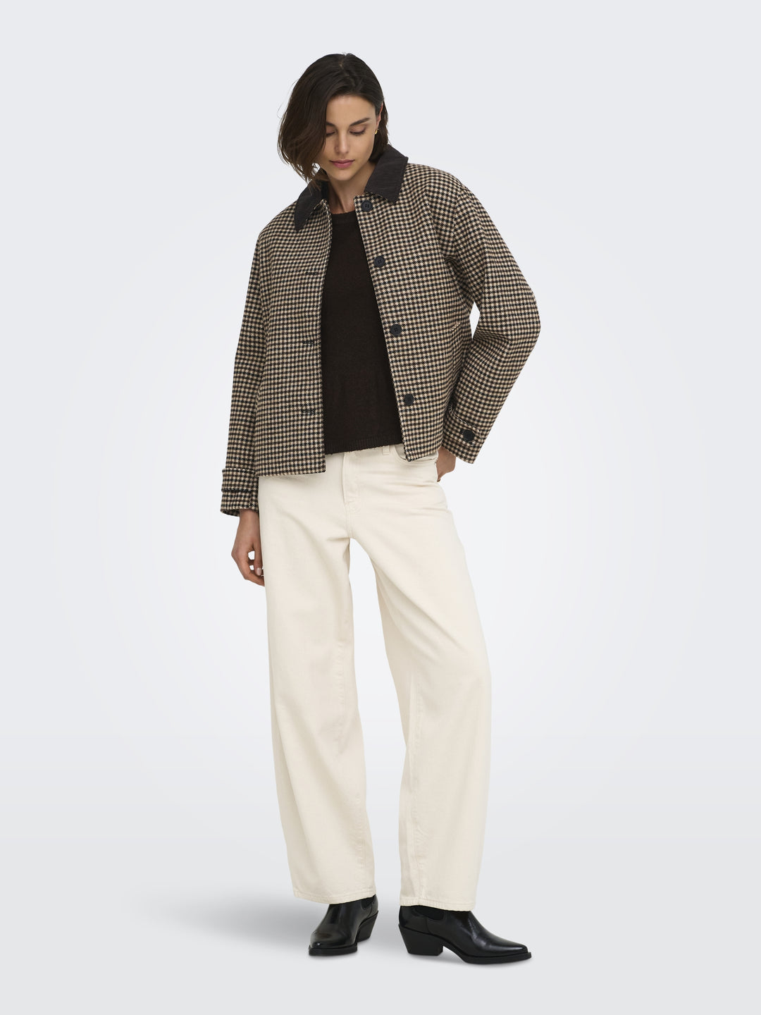 JDYVALERIE CHECK JACKET OTW YFM, Iced Coffee/BLACK AND CHOCOLATE TOR 208570001 Bild 6