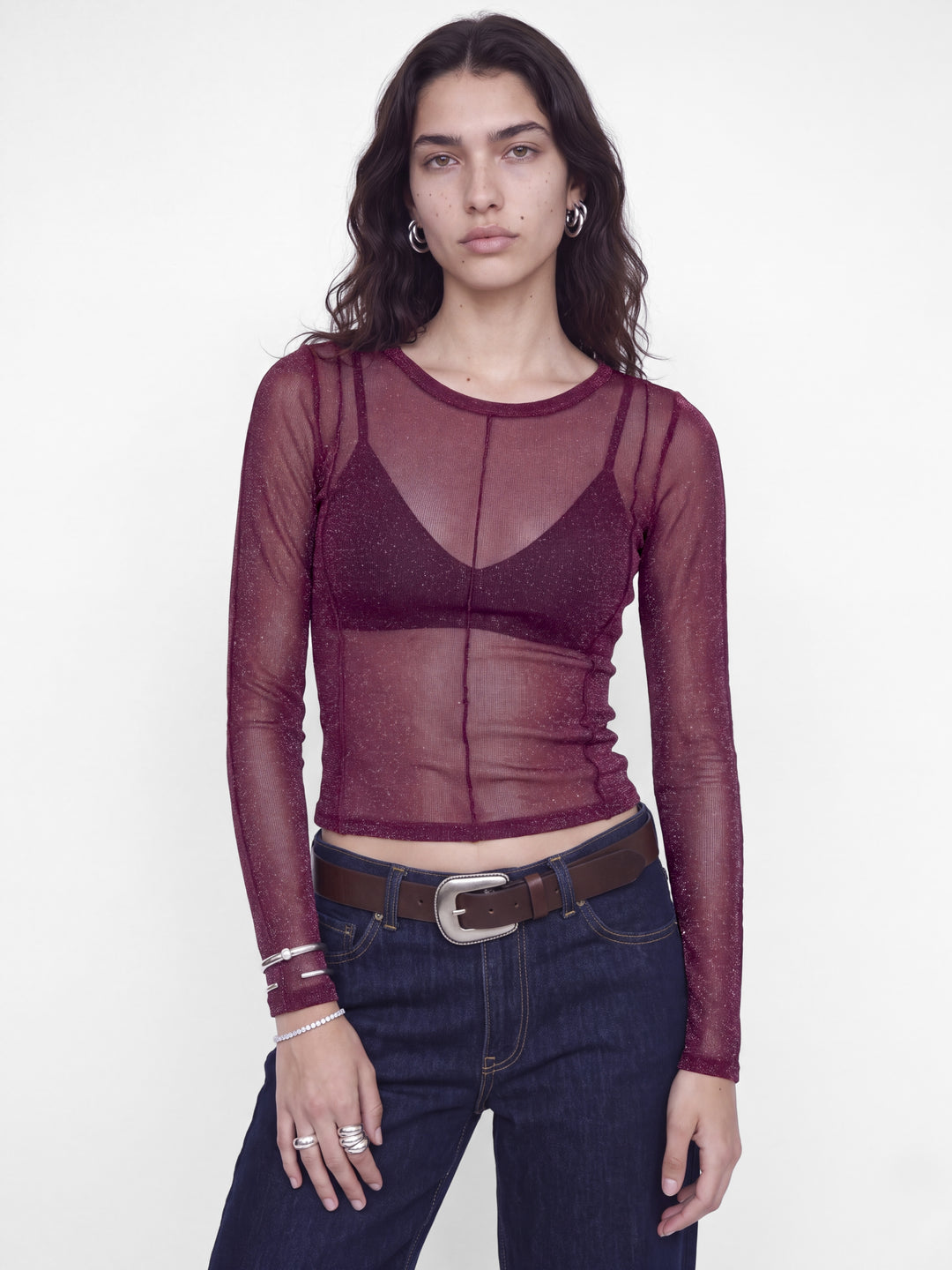 JXMINNA MESH GLITTER LS TOP WVN, Winetasting 176841 Bild 6