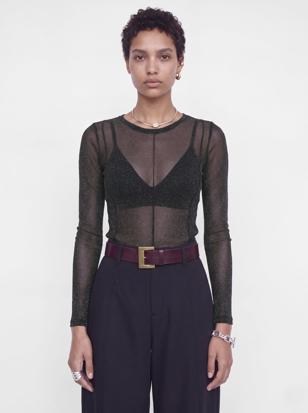 JXMINNA MESH GLITTER LS TOP WVN, Black 178012 Bild 7