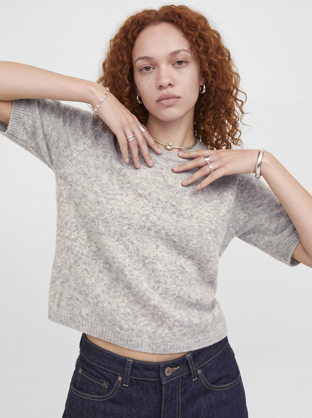 JXVALERIA SS KNIT, Light Grey Melange 179085 Bild 8