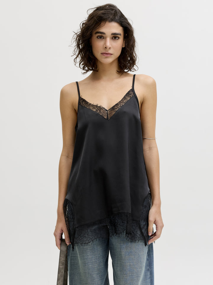 JXVIMA SINGLET SATIN LACE LONG TOP, Black 178012 Bild 5