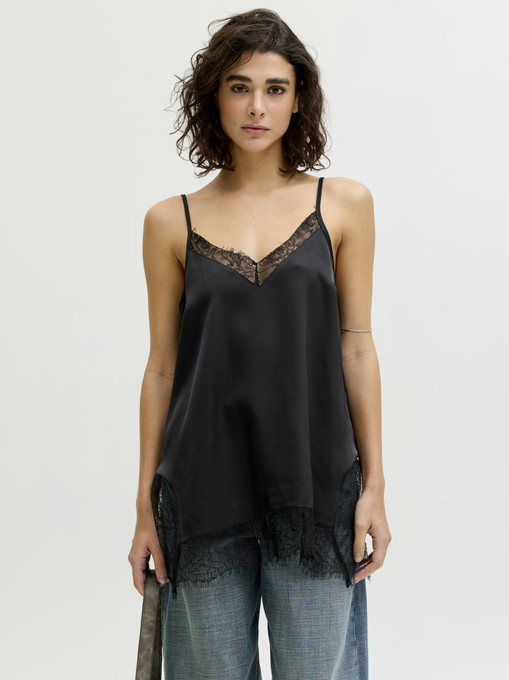JXVIMA SINGLET SATIN LACE LONG TOP, Black 178012 Bild 5
