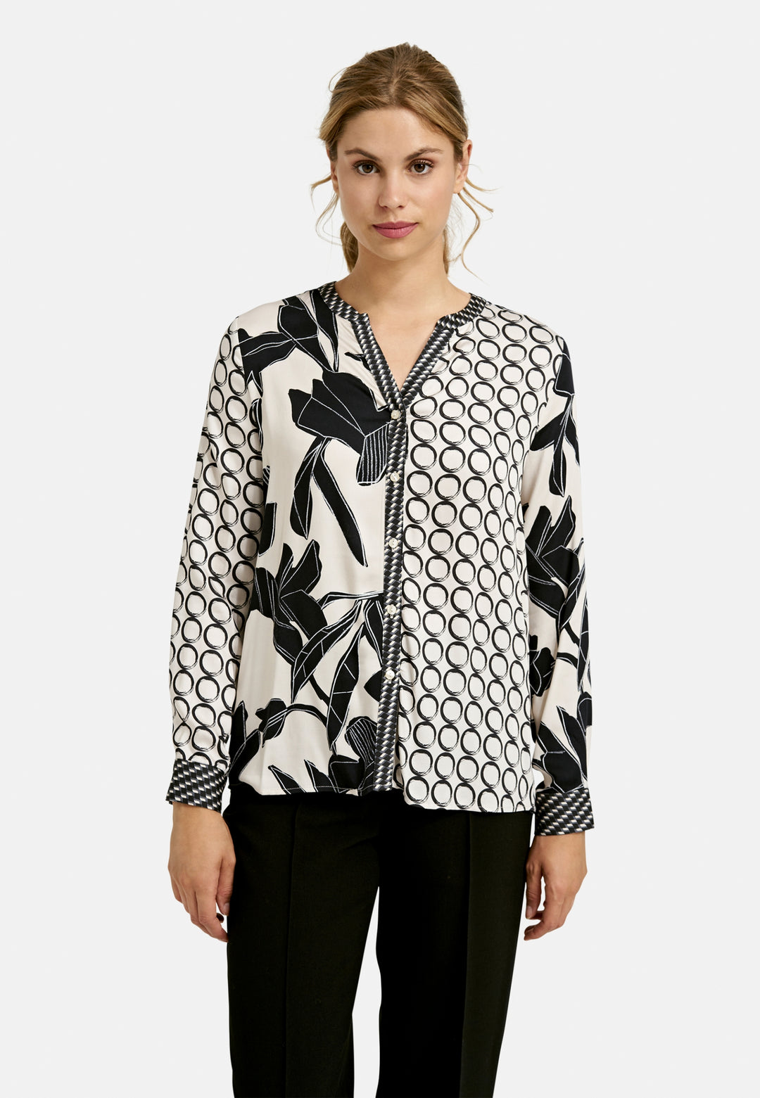 BLOUSE W ROUNDNECK AE PLACKET, 1/1, CREAM PRINT 1111 Bild 1