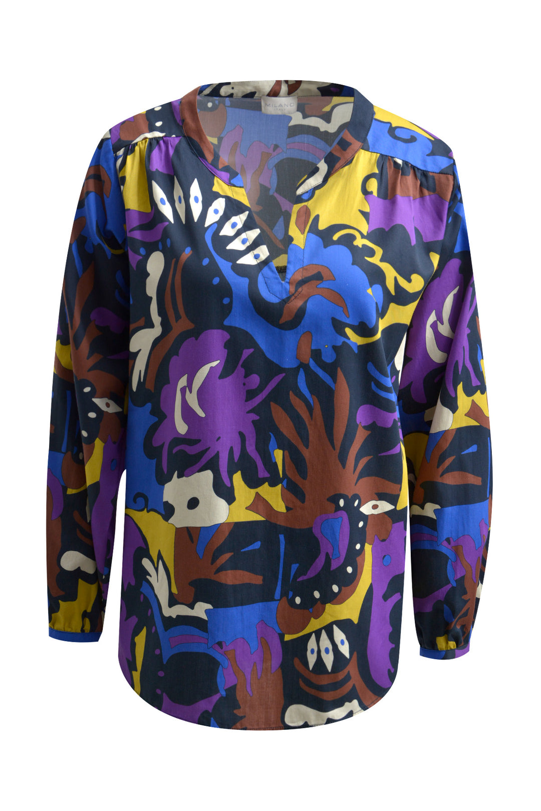 BLOUSE WITH GATHERING AND STAND UP, DARK BLUE PRINT 1607 Bild 1