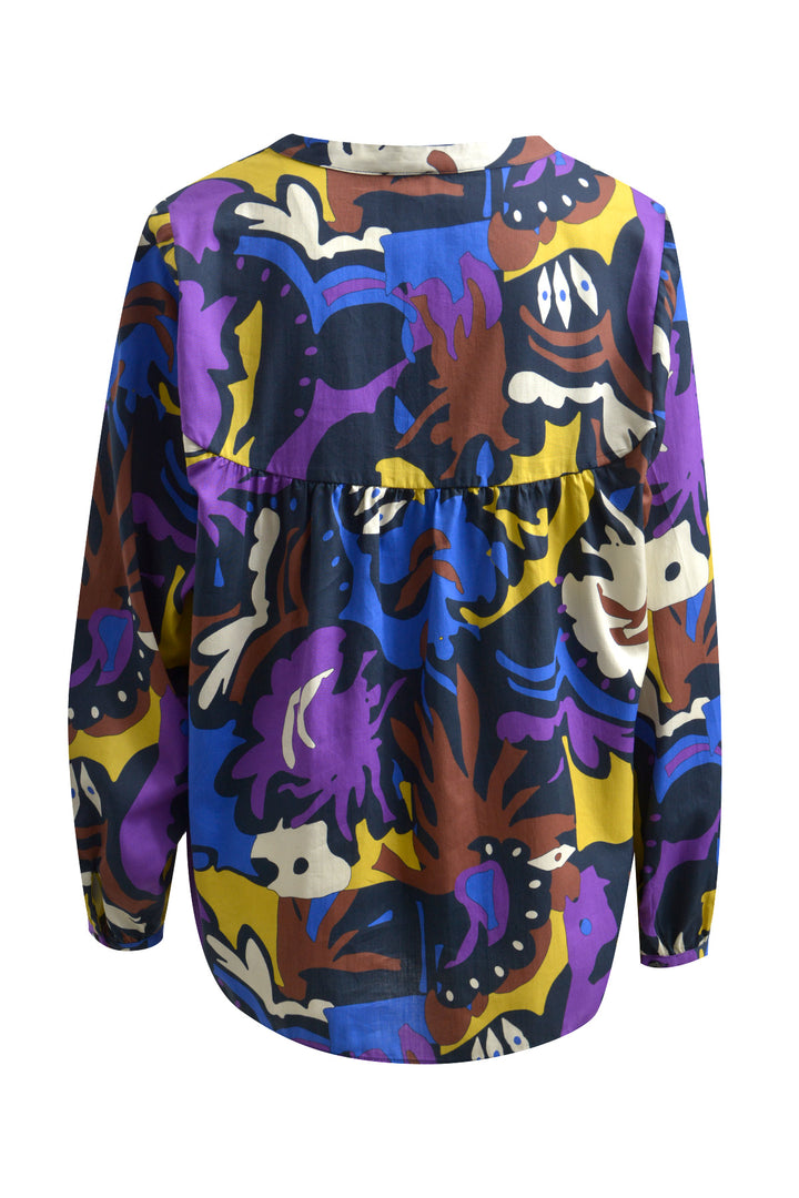 BLOUSE WITH GATHERING AND STAND UP, DARK BLUE PRINT 1607 Bild 2