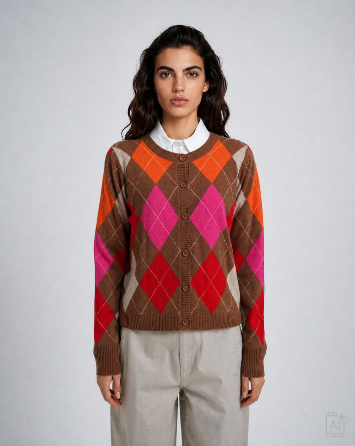 ROUND NECK CARDIGAN 1/1 SLEEVES, CHILI PRINT 1449 Bild 1