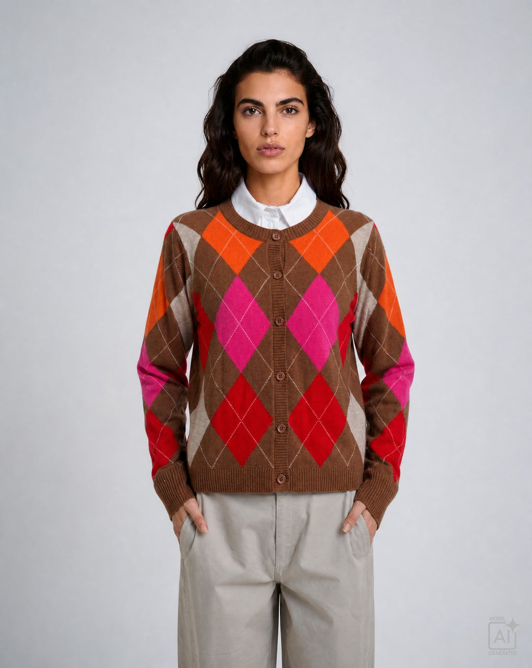 ROUND NECK CARDIGAN 1/1 SLEEVES, CHILI PRINT 1449 Bild 3